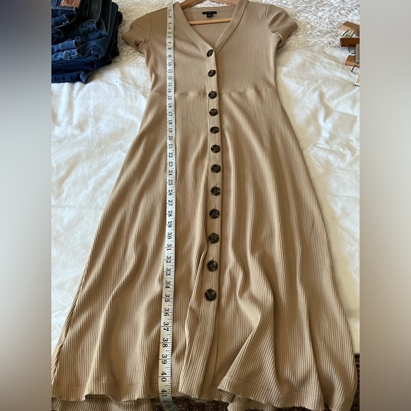 ANN TAYLOR Tan Ribbed Button Front Midi Dress Size XXSP - Picture 11 of 12